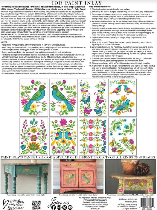 Verpackungsrückseite IOD Decor Paint Inlay Vida Flora designed by Debi Beard - Limited Edition erhältlich bei Countryside Colours