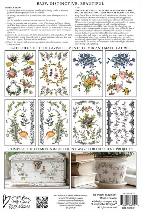 IOD Decor Transferfolie Fairytale Florals Verpackungsrückseite erhältlich bei Countryside Colours