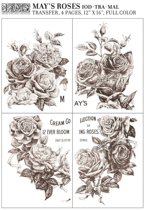 IOD Decor Transfer May´s Roses erhältlich bei Countryside Colours hier die Übersicht der vier Blätter