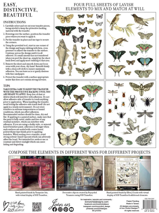 IOD Decor Transfer Entomology Etcetera Verpackungsrückseite erhältlich bei Countryside Colours