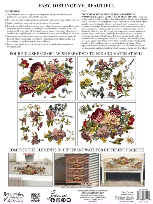 IOD Decor Transfer Floral Anthology Verpackungsrückseite erhältlich bei Countryside Colours