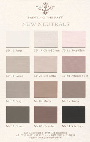 Mocha Kreidefarbe von Painting The Past hier in Farbkombination mit den Farben der New Neutrals Farbkarte erhältlich bei Countryside Colours
