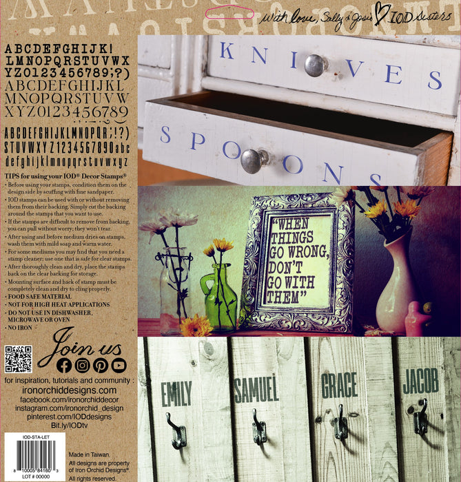 IOD Decor Stempel Letterpress Verpackungsrückseite erhältlich bei Countryside Colours
